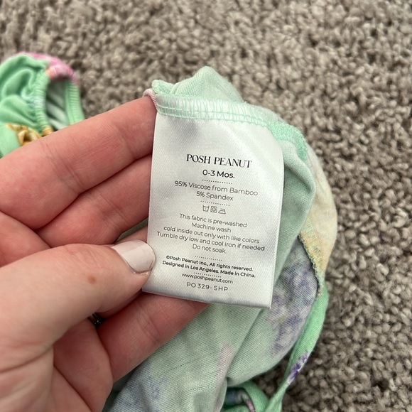 Posh Peanut Green Floral Paintbrush Bubble Tank Romper - Picture 3 of 4